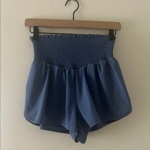 Blue Women's Smocked High-Waist Shorts
